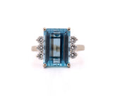 14K White Gold Diamond & Aquamarine Ring