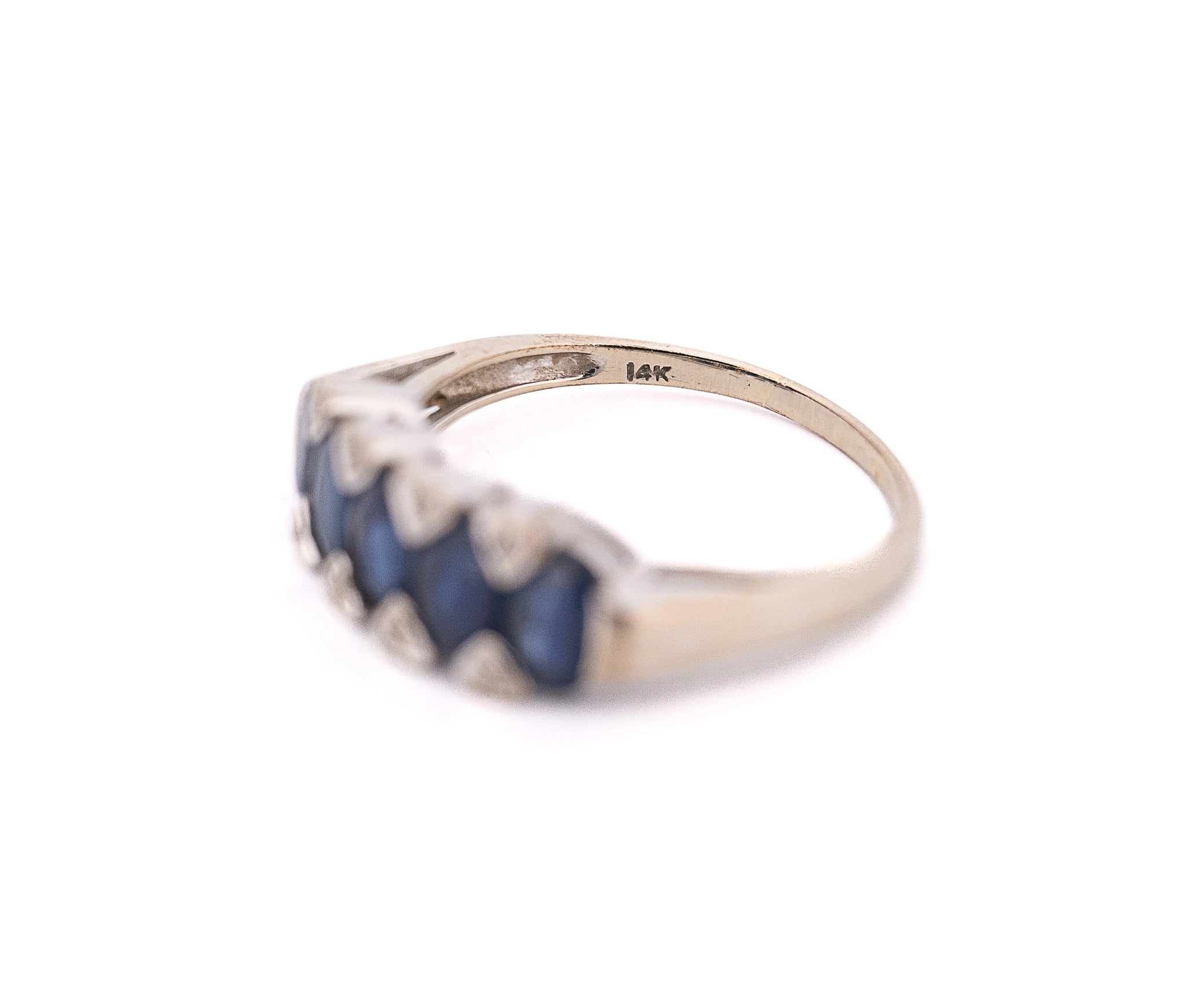 14k White Gold Diamond and Natural Sapphire Band