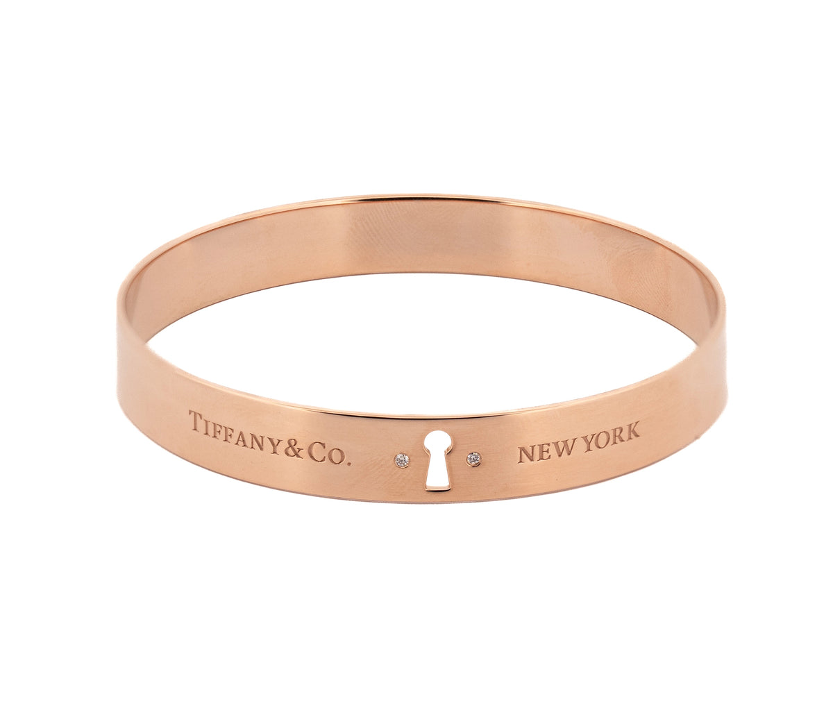 Tiffany & Co. 18k Gold Diamond Keyhole Lock Bangle