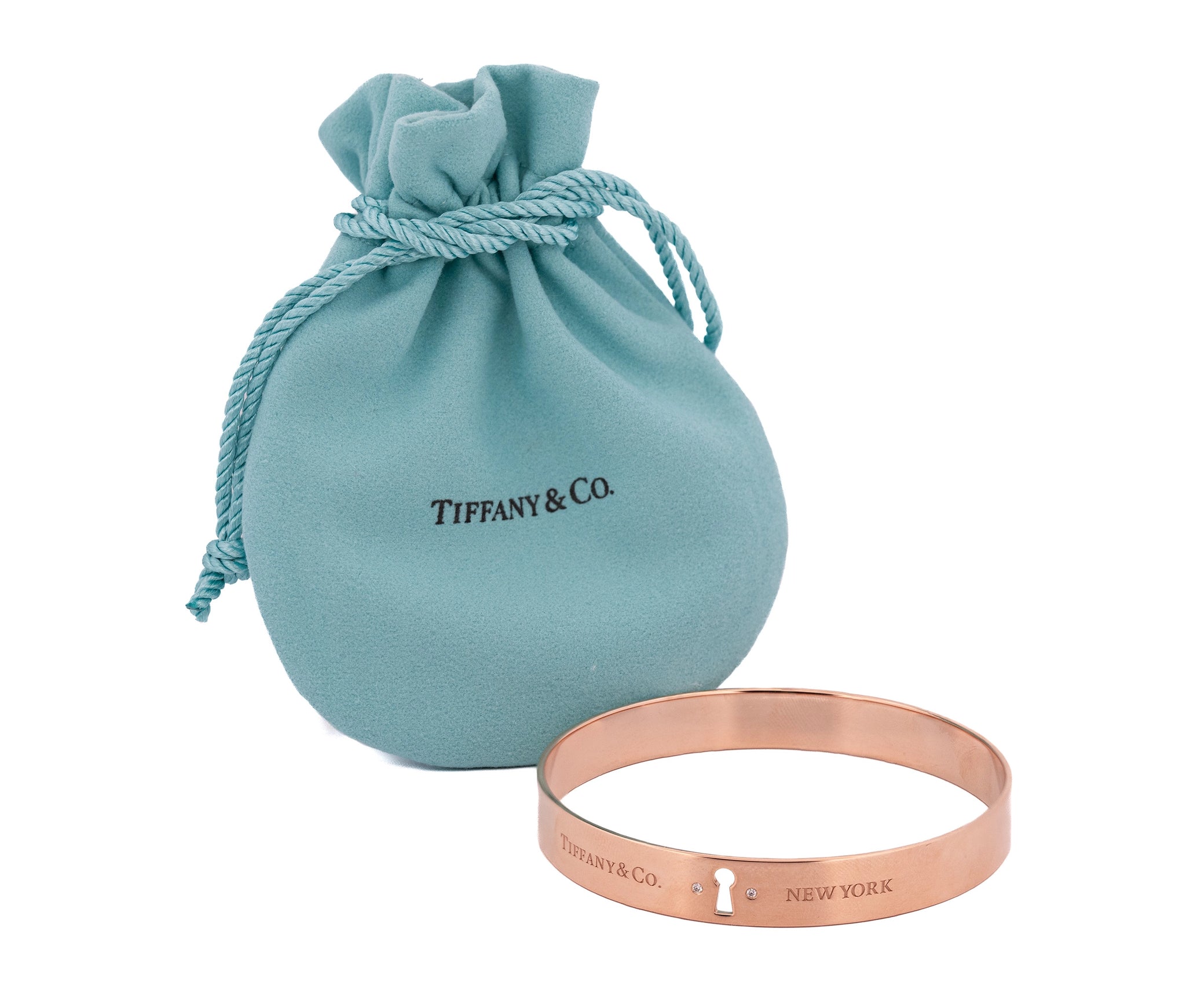 Tiffany & Co. 18k Gold Diamond Keyhole Lock Bangle