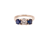14K White Gold Diamond & Natural Sapphire Three-Stone Ring