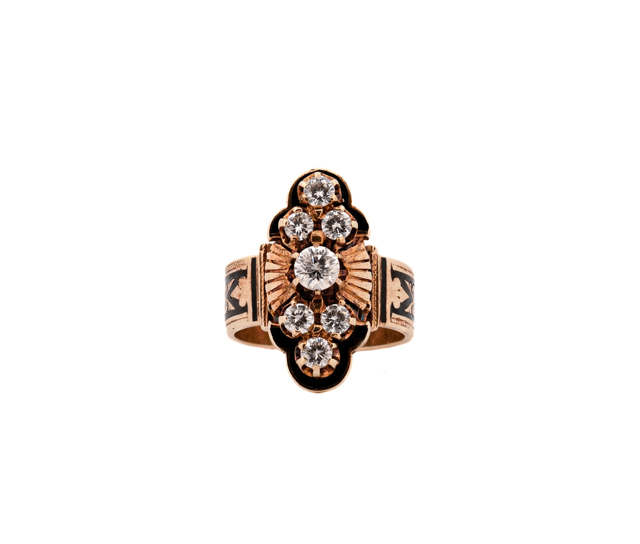 Antique 14K Yellow Gold 0.85Ct Diamond and Enamel Ring