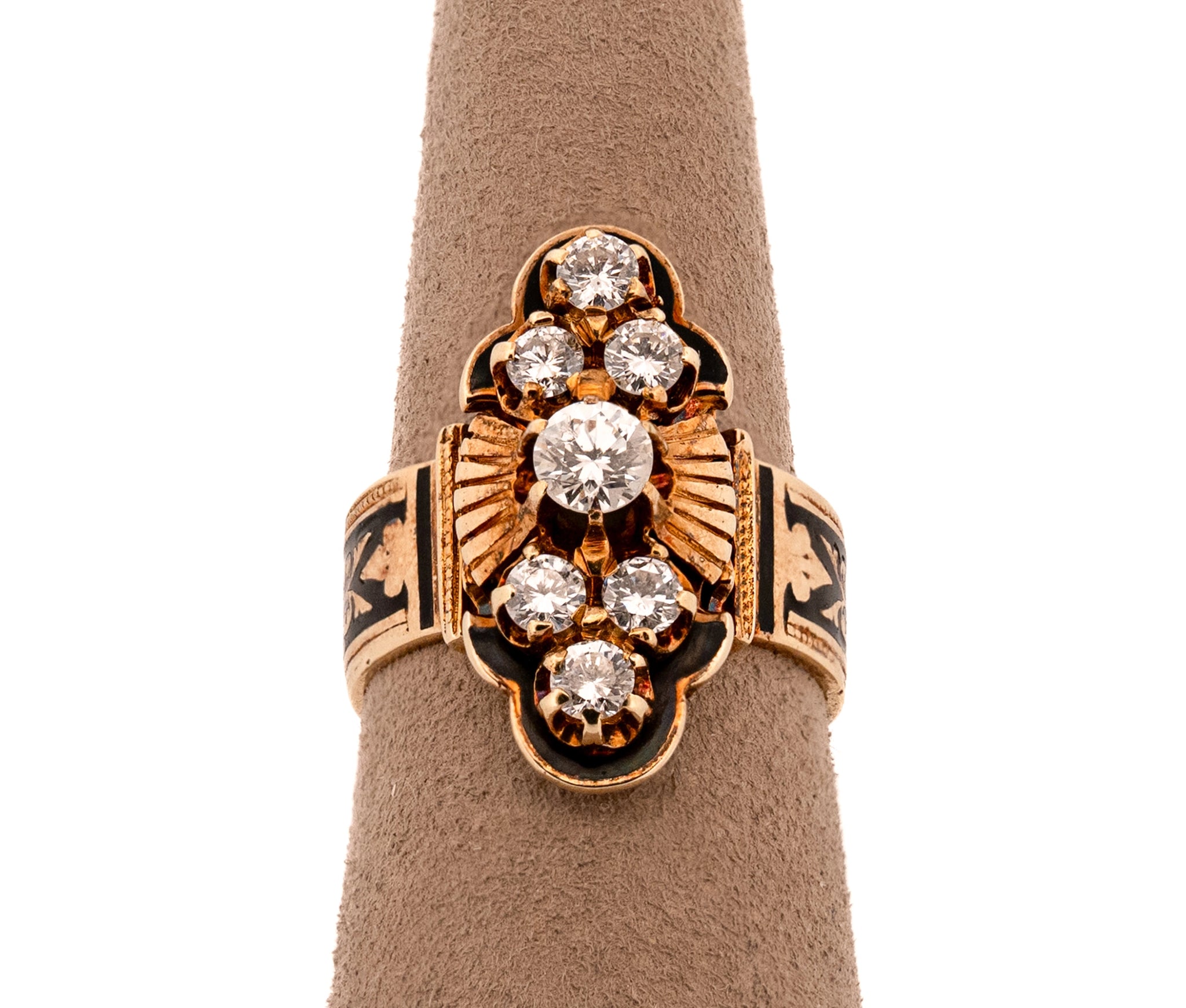 Antique 14K Yellow Gold 0.85Ct Diamond and Enamel Ring