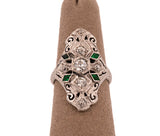 Antique 18K White Gold 0.60Ct Diamond and Green Stone Ring