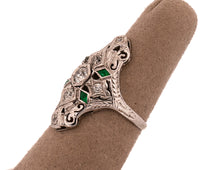 Antique 18K White Gold 0.60Ct Diamond and Green Stone Ring