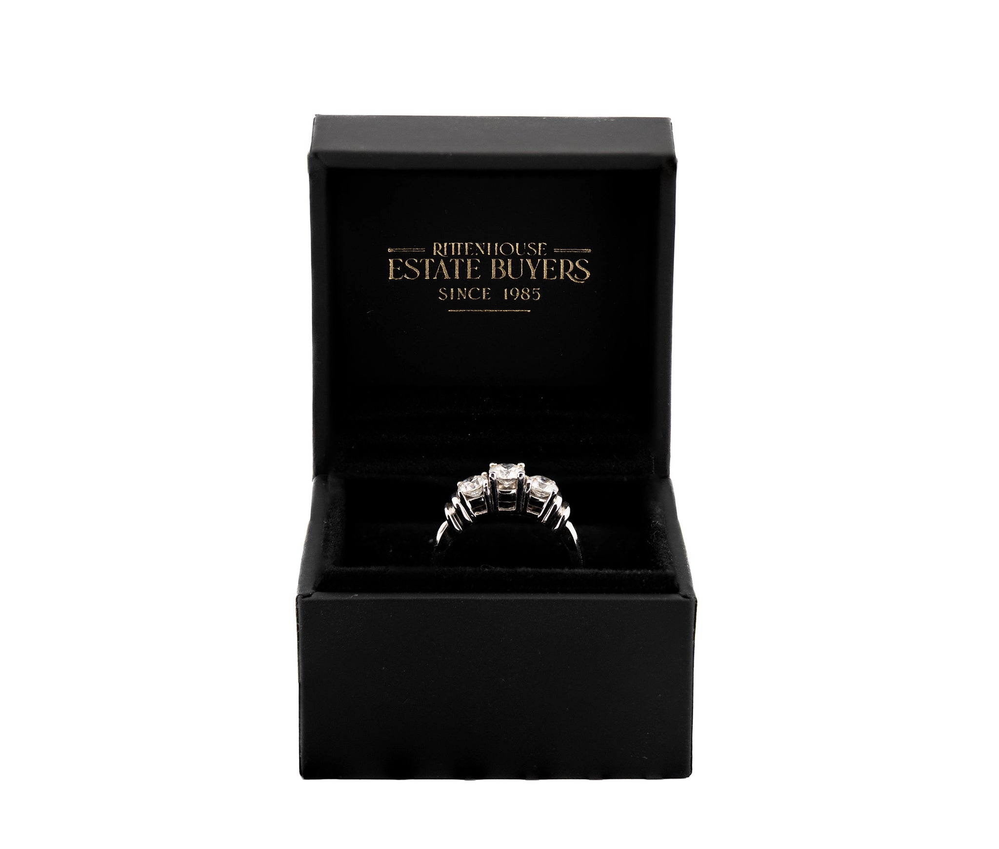 14K White Gold .88ct Diamond Trinity Engagement Ring