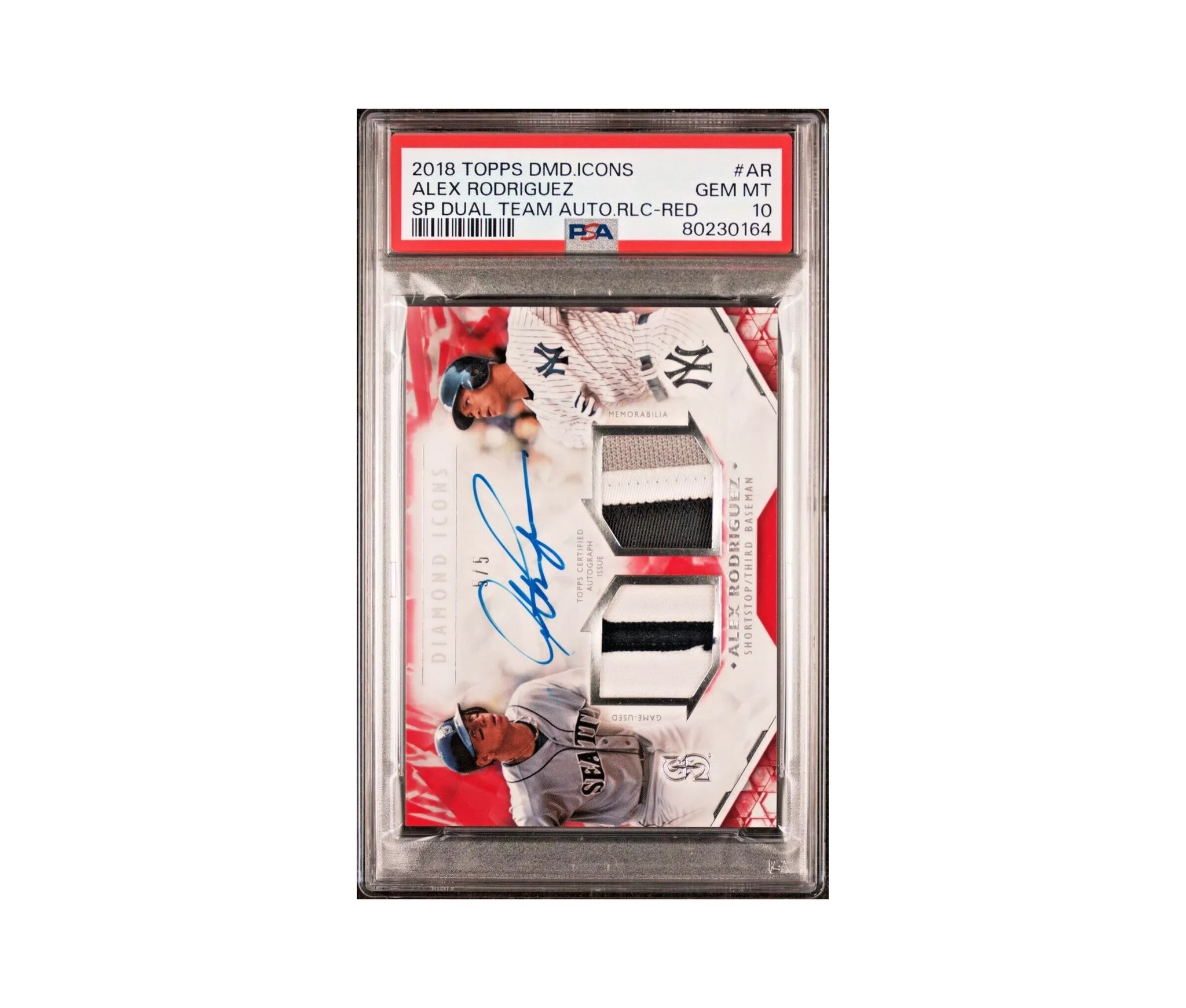 Alex Rodriguez 2018 Topps Diamond Icons SP Dual Team Auto Red /5 PSA 10