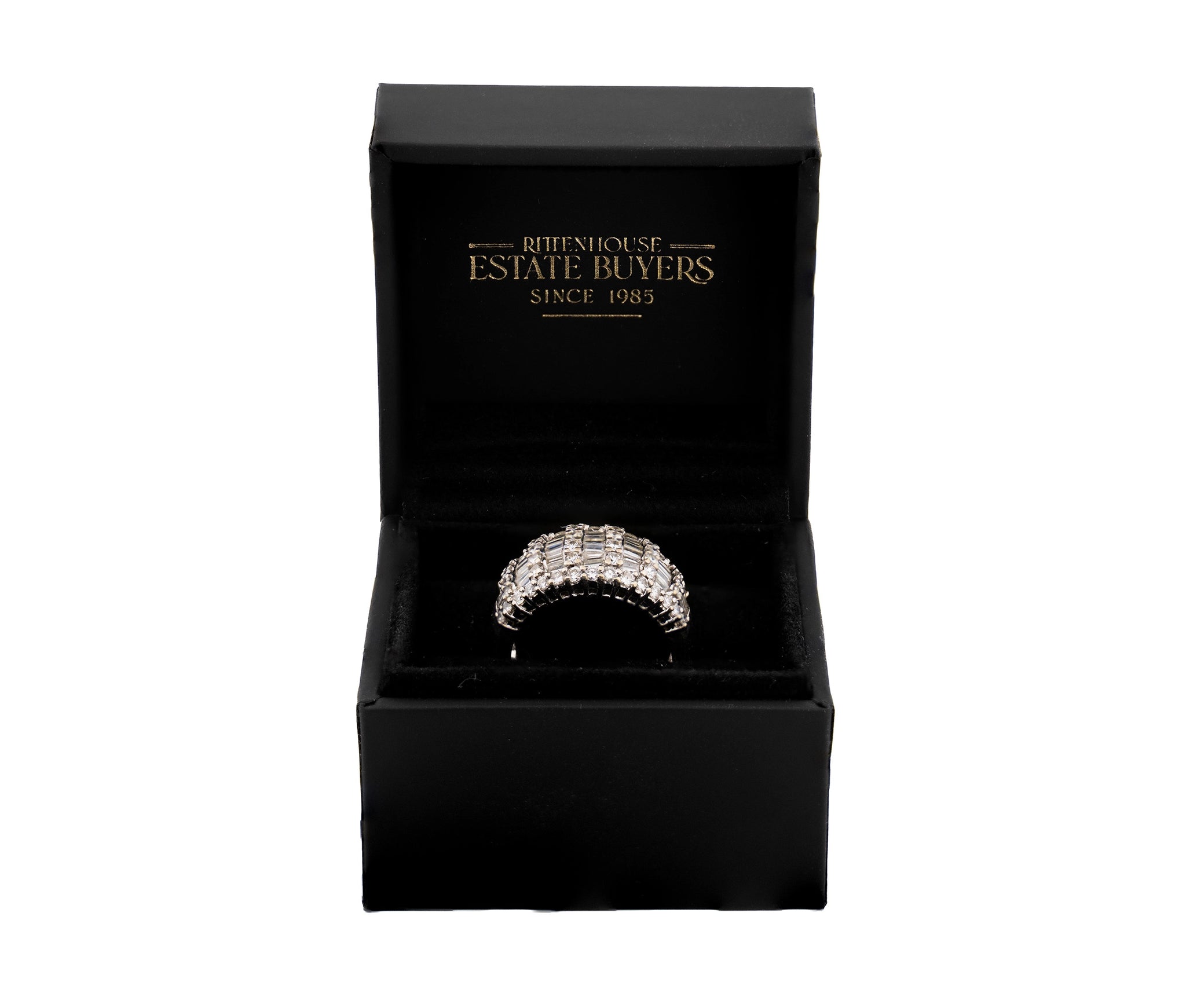 14K White Gold 1.66cttw. Round & Baguette Cut Diamond Ring