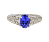 14K White Gold 1.48ct Tanzanite & Diamond Pave Cathedral Style Ring