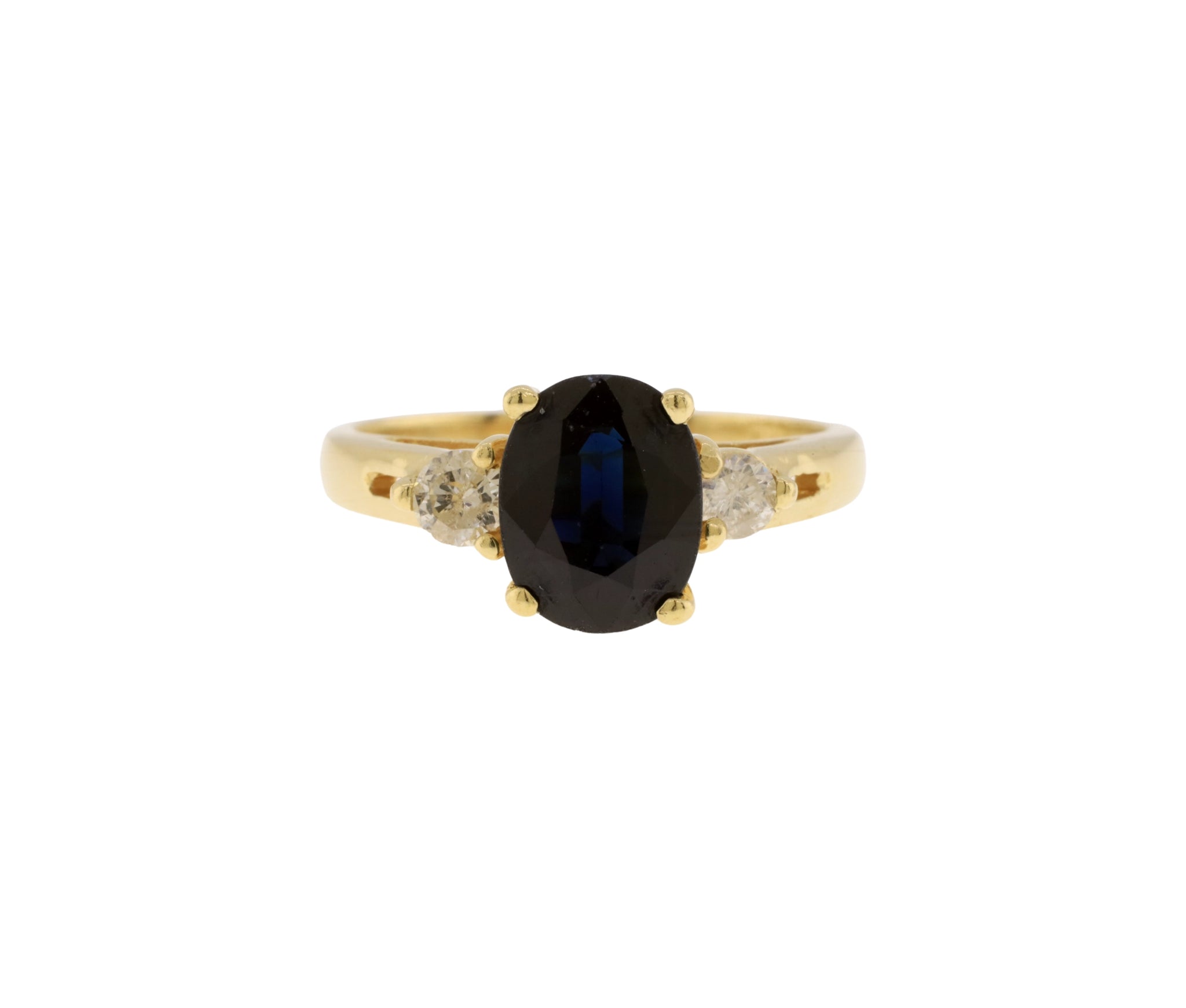 14K Yellow Gold Diamond and Natural Sapphire Cathedral Style Ring