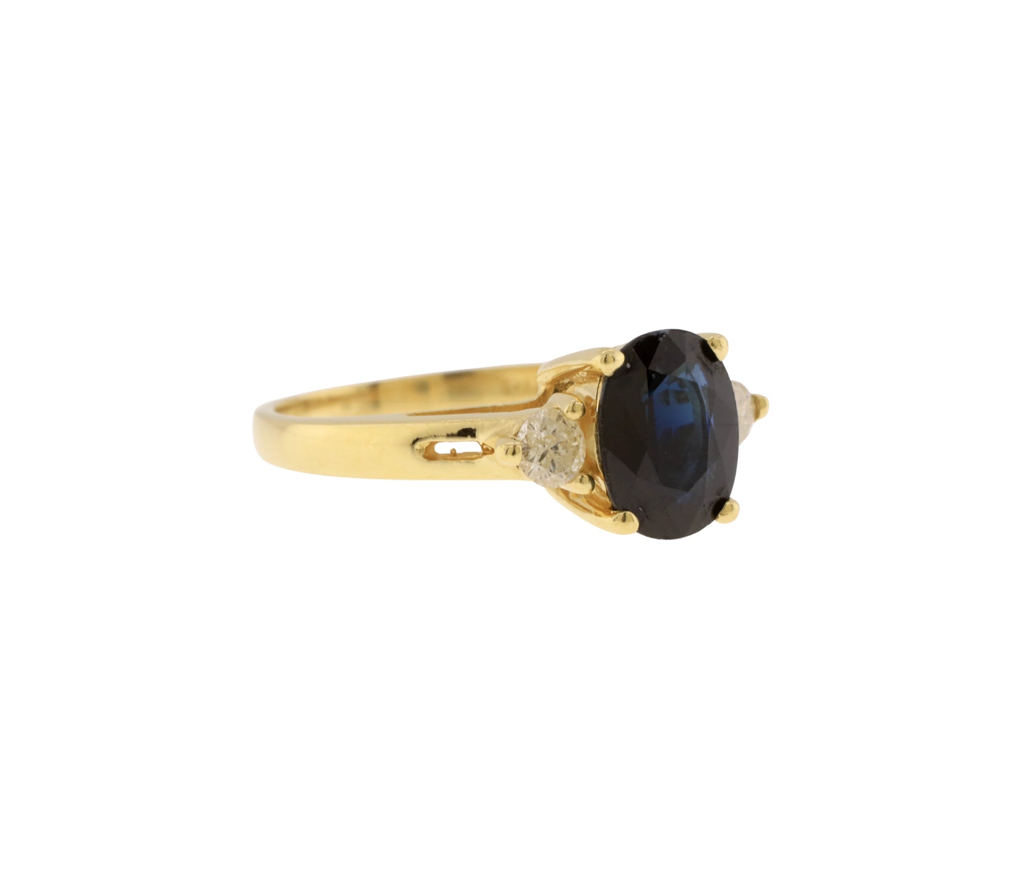 14K Yellow Gold Diamond and Natural Sapphire Cathedral Style Ring