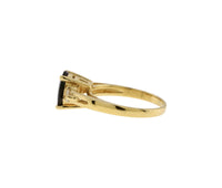 14K Yellow Gold Diamond and Natural Sapphire Cathedral Style Ring