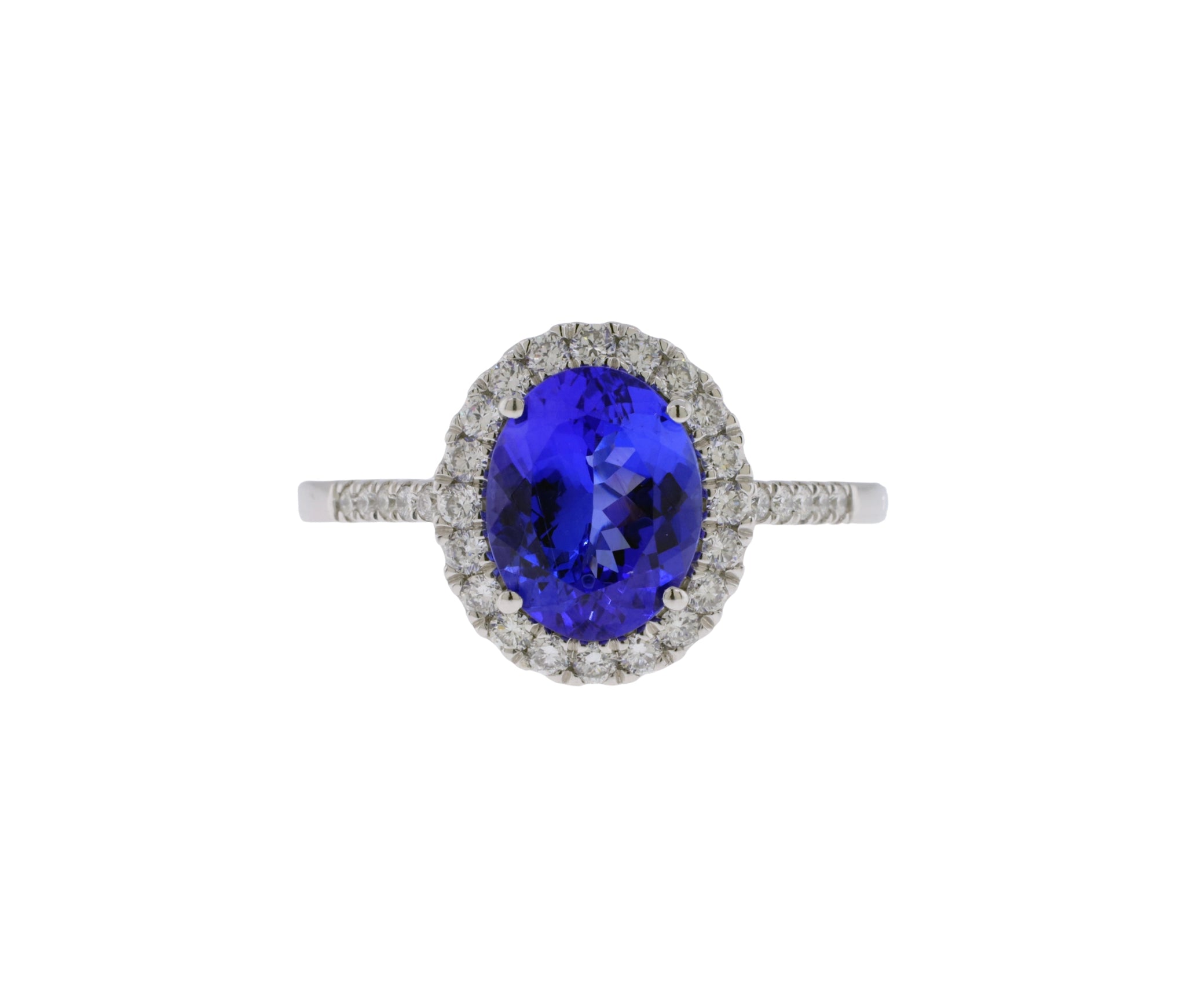 Platinum Tanzanite and Diamond Halo Style Ring