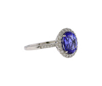 Platinum Tanzanite and Diamond Halo Style Ring