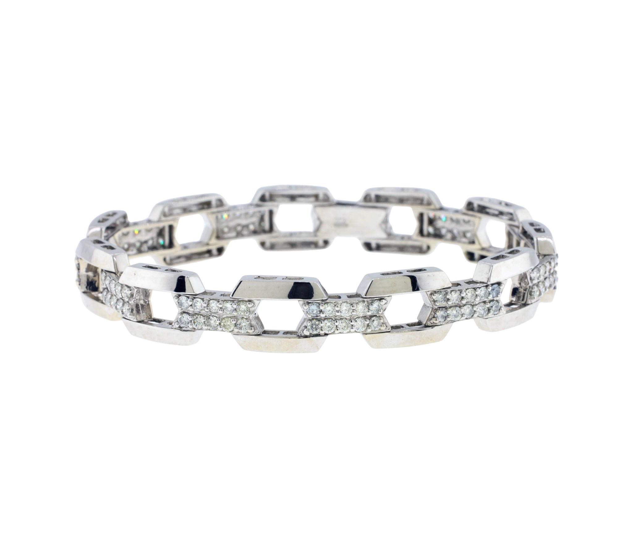 14K White Gold Cushion Shaped Link 3.14 cttw. Diamond Bracelet