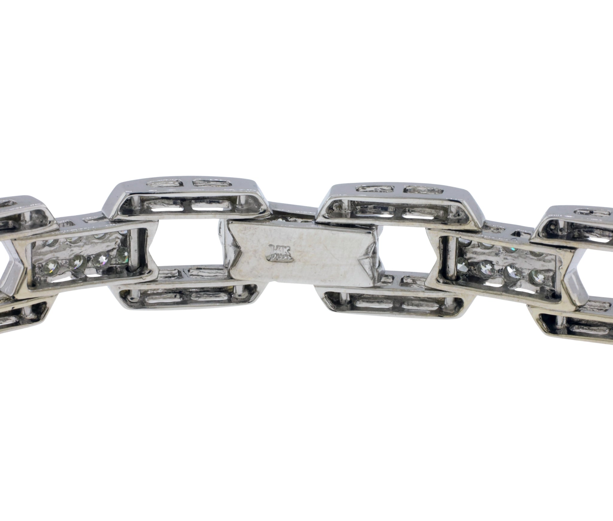 14K White Gold Cushion Shaped Link 3.14 cttw. Diamond Bracelet