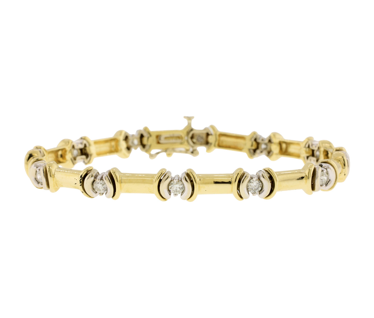 14K Yellow & White Gold Bar Link 1.21 cttw. Diamond Bracelet