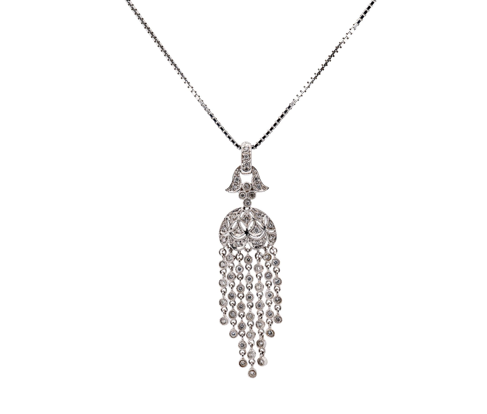 18K White Gold .77cttw Diamond Drop Dangle Pendant Necklace