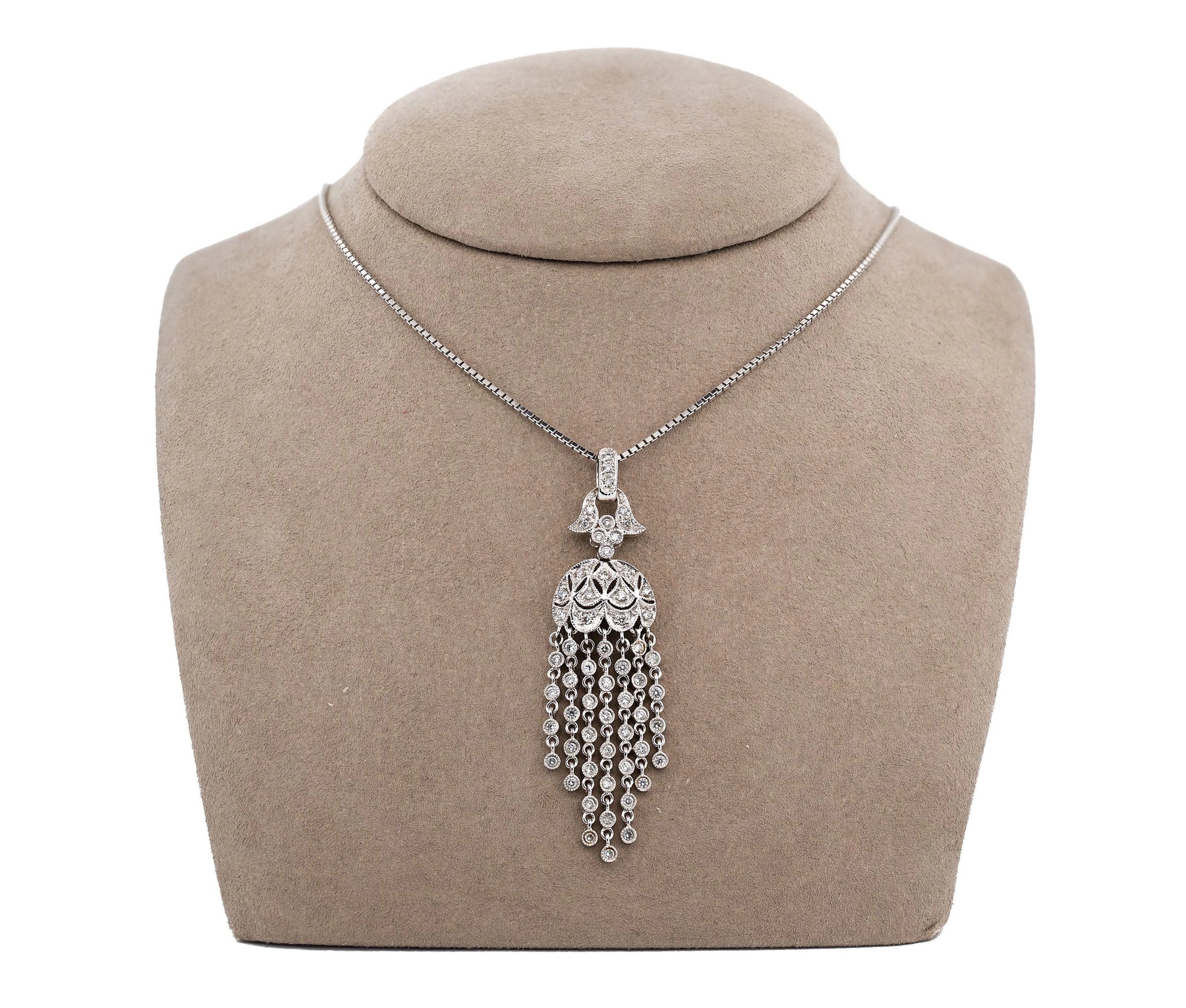 18K White Gold .77cttw Diamond Drop Dangle Pendant Necklace