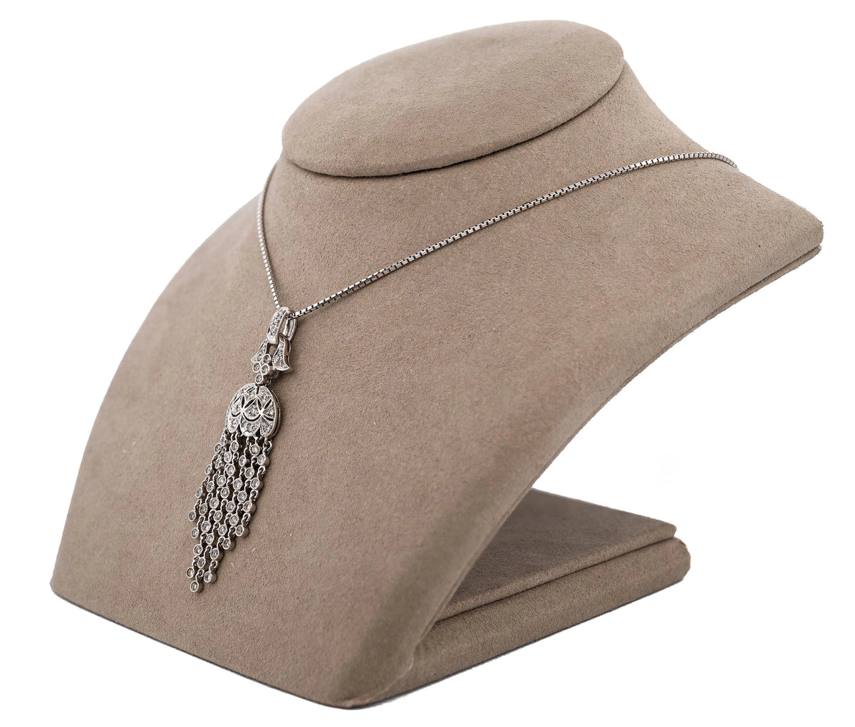 18K White Gold .77cttw Diamond Drop Dangle Pendant Necklace