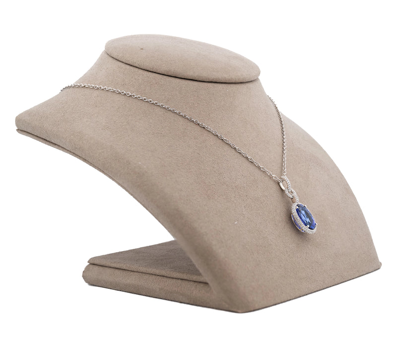 18K White Gold 4.81ct. Tanzanite & .35 cttw. Diamond Halo Style Pendant Necklace
