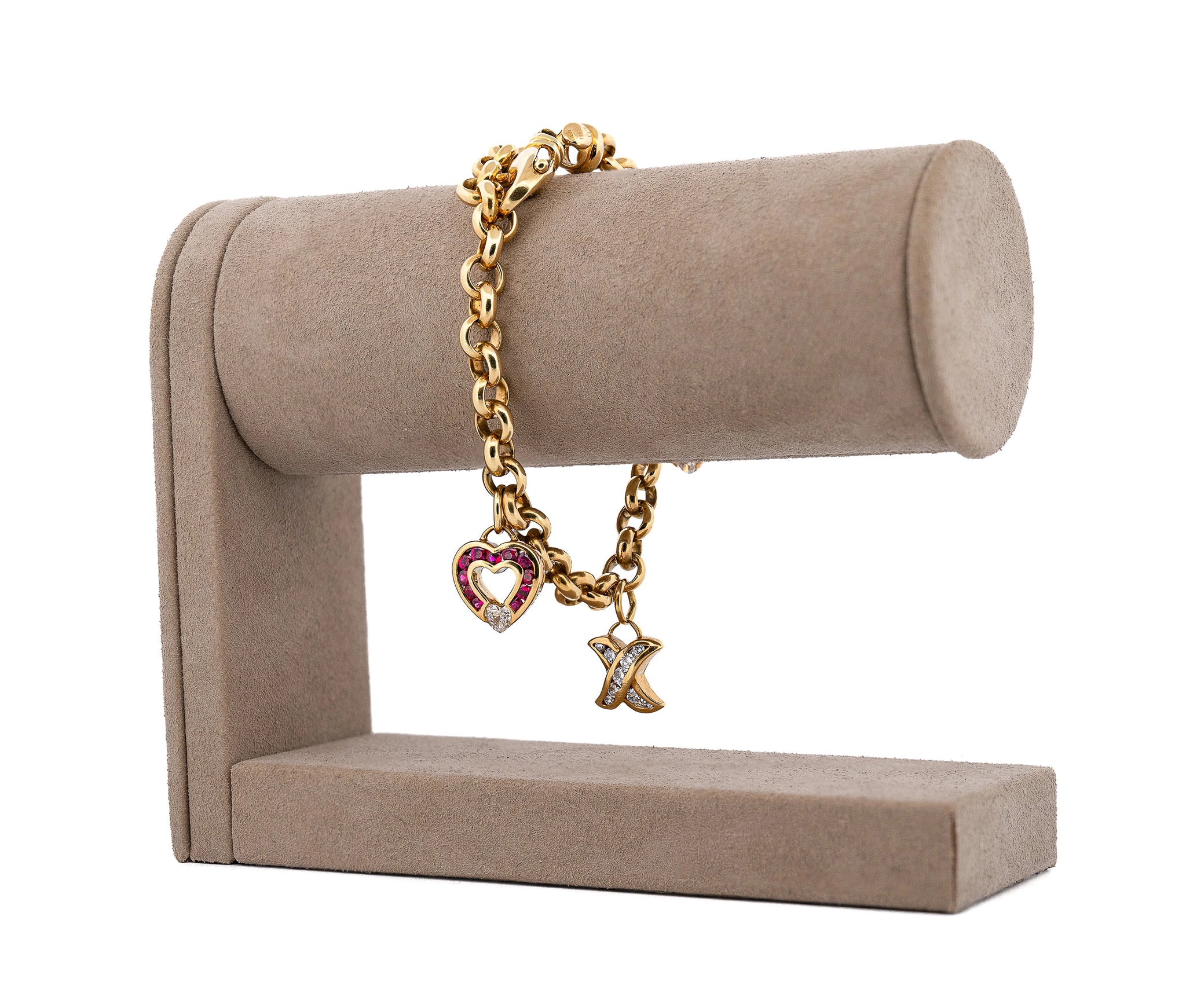 18K Yellow Gold Charles Krypell Sapphire, Ruby, & Diamond Charm Bracelet