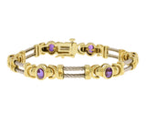 14K Yellow & White Gold 2.28 Ct Amethyst Cabochon Double Rope Link Bracelet