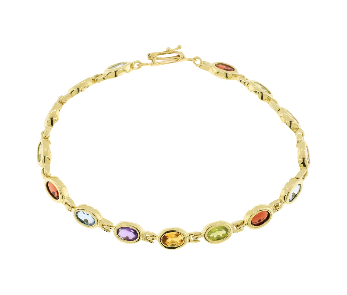 14K Yellow Gold Bezel Set Multi Gemstone Link Style Bracelet
