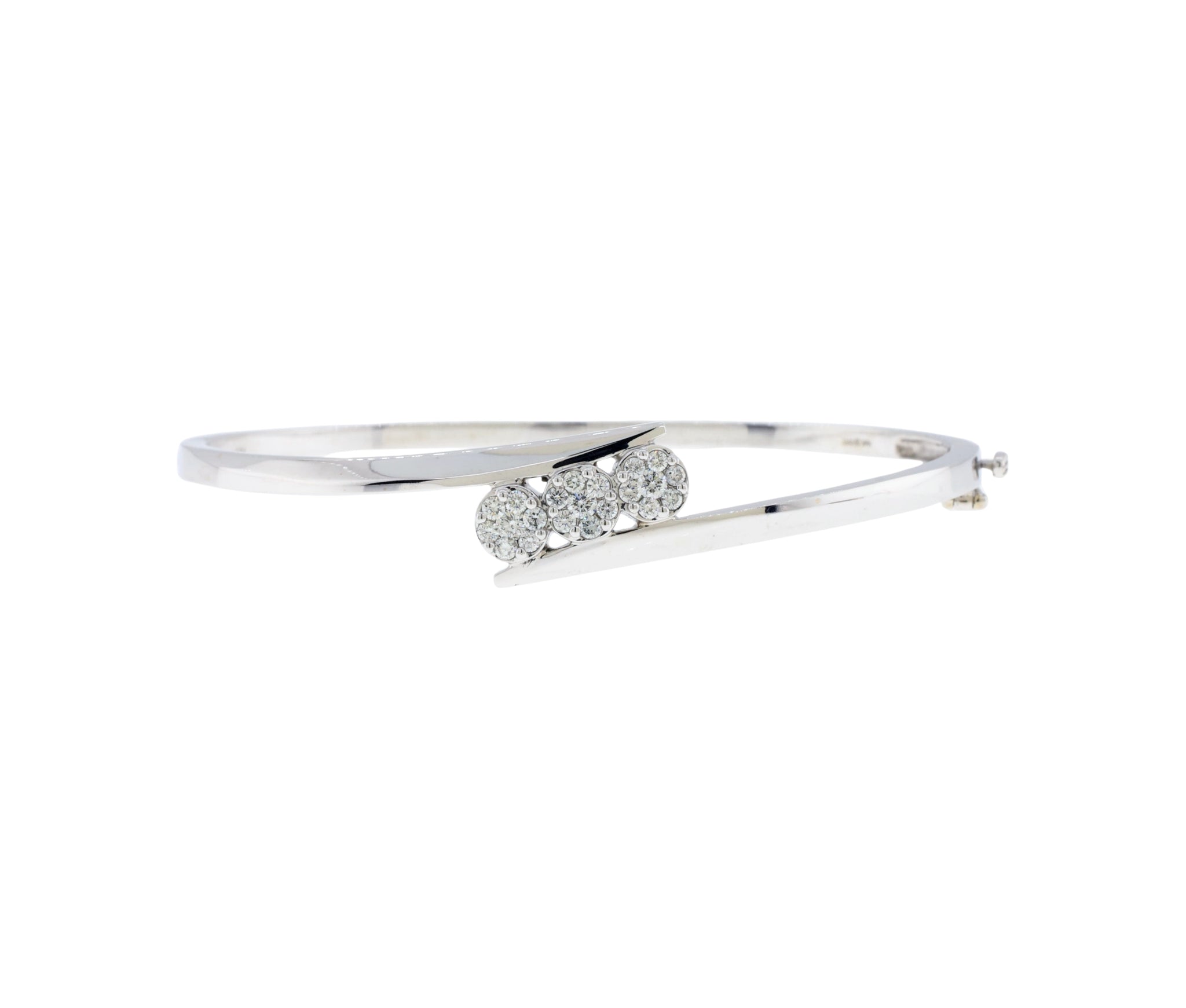 14K White Gold 0.70Ct Diamond Flower Design Bypass Hinge Bangle Bracelet