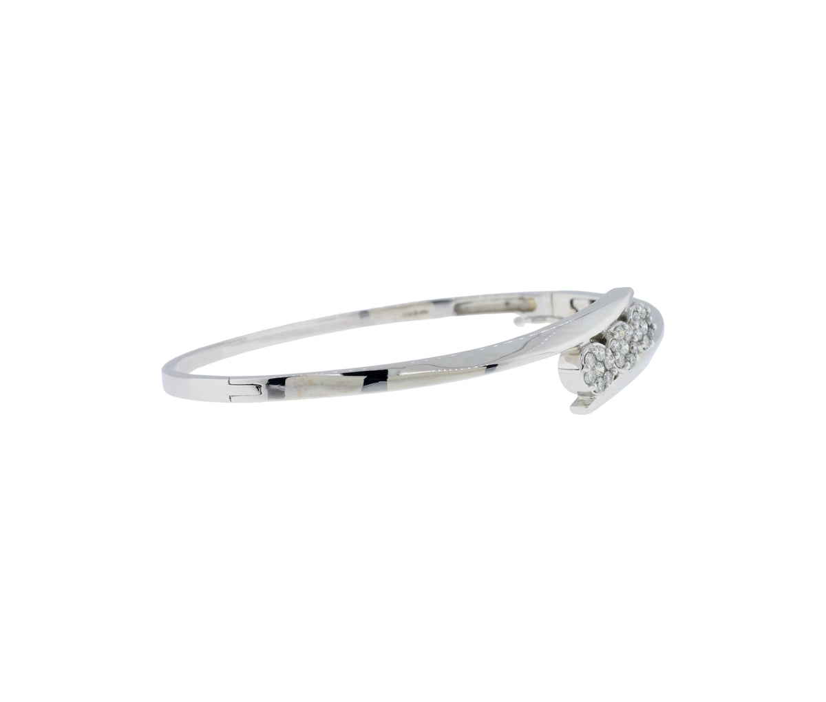 14K White Gold 0.70Ct Diamond Flower Design Bypass Hinge Bangle Bracelet