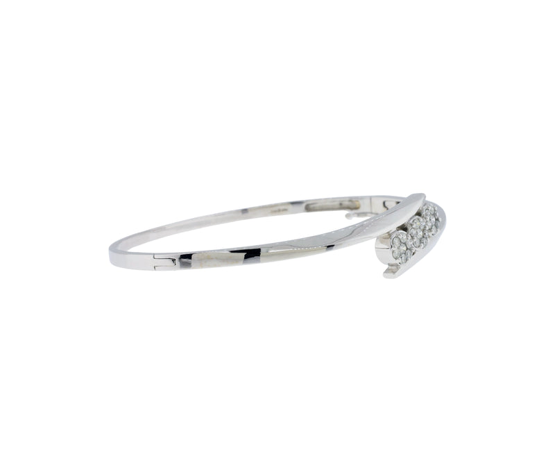 14K White Gold 0.70Ct Diamond Flower Design Bypass Hinge Bangle Bracelet
