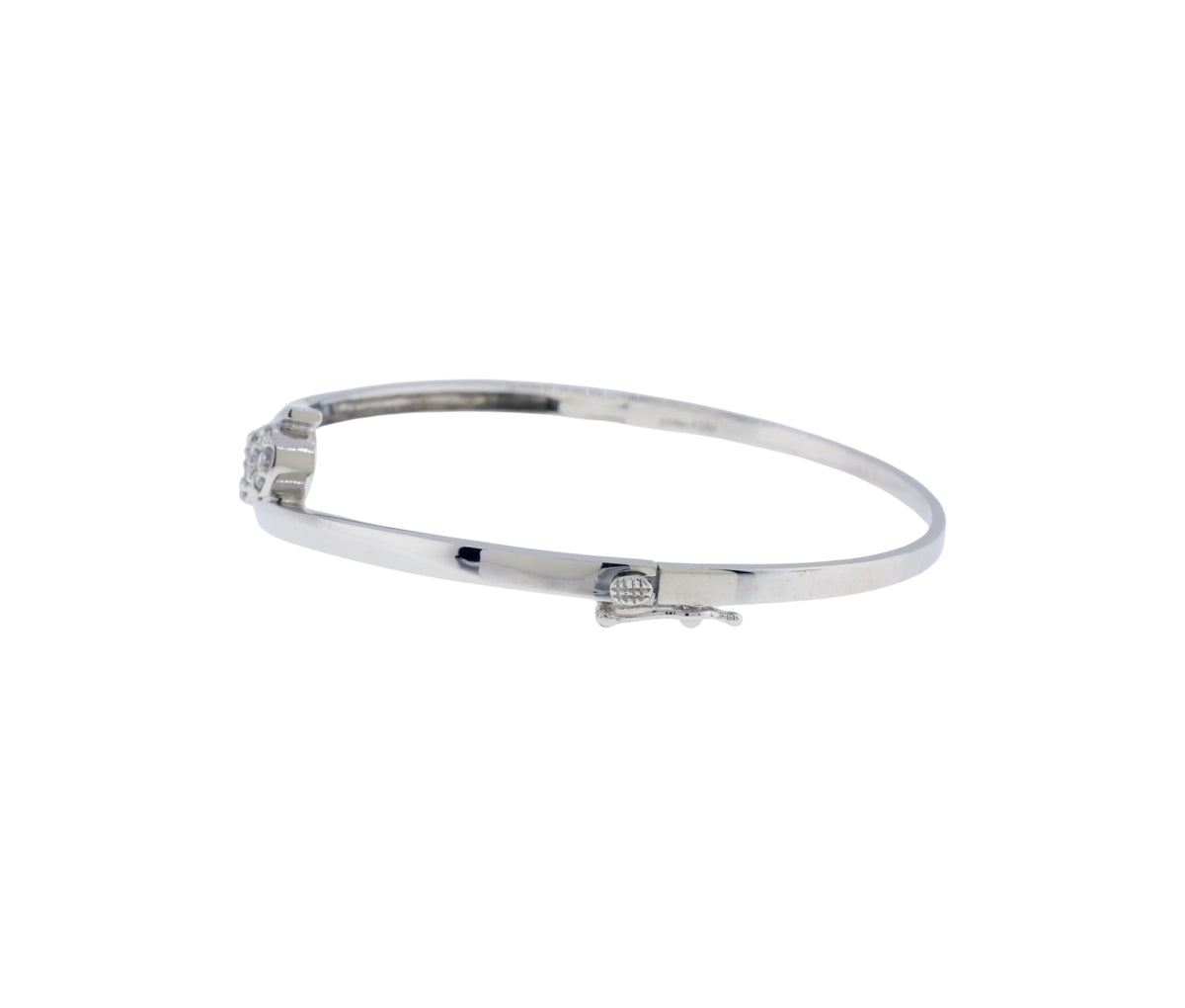 14K White Gold 0.70Ct Diamond Flower Design Bypass Hinge Bangle Bracelet