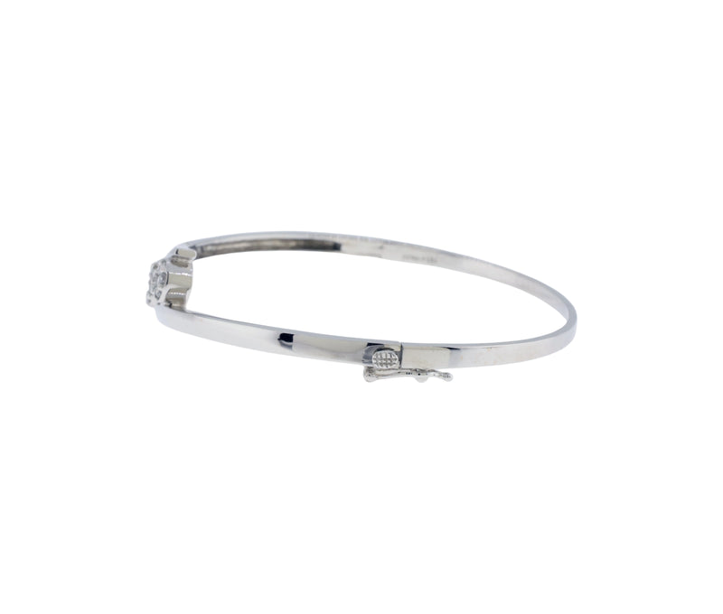 14K White Gold 0.70Ct Diamond Flower Design Bypass Hinge Bangle Bracelet