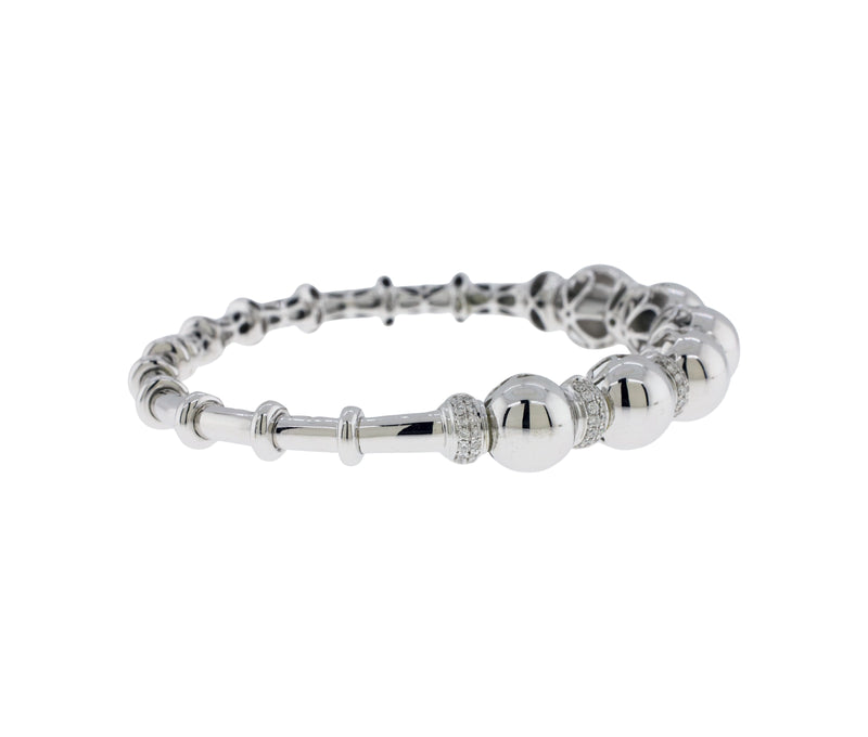 18K White Gold 0.52Ct Diamond Bead Design Cuff Bracelet