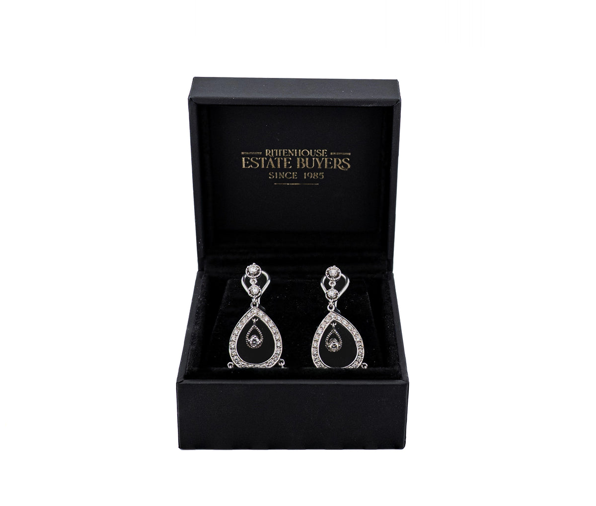 14K White Gold 1.73ct Diamond Leverback Chandelier Earrings
