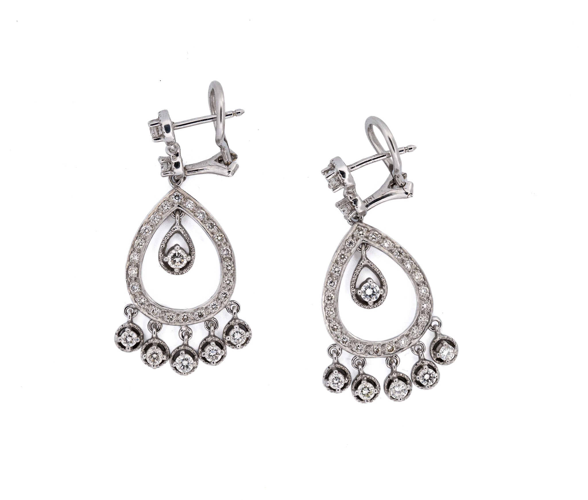 14K White Gold 1.73ct Diamond Leverback Chandelier Earrings