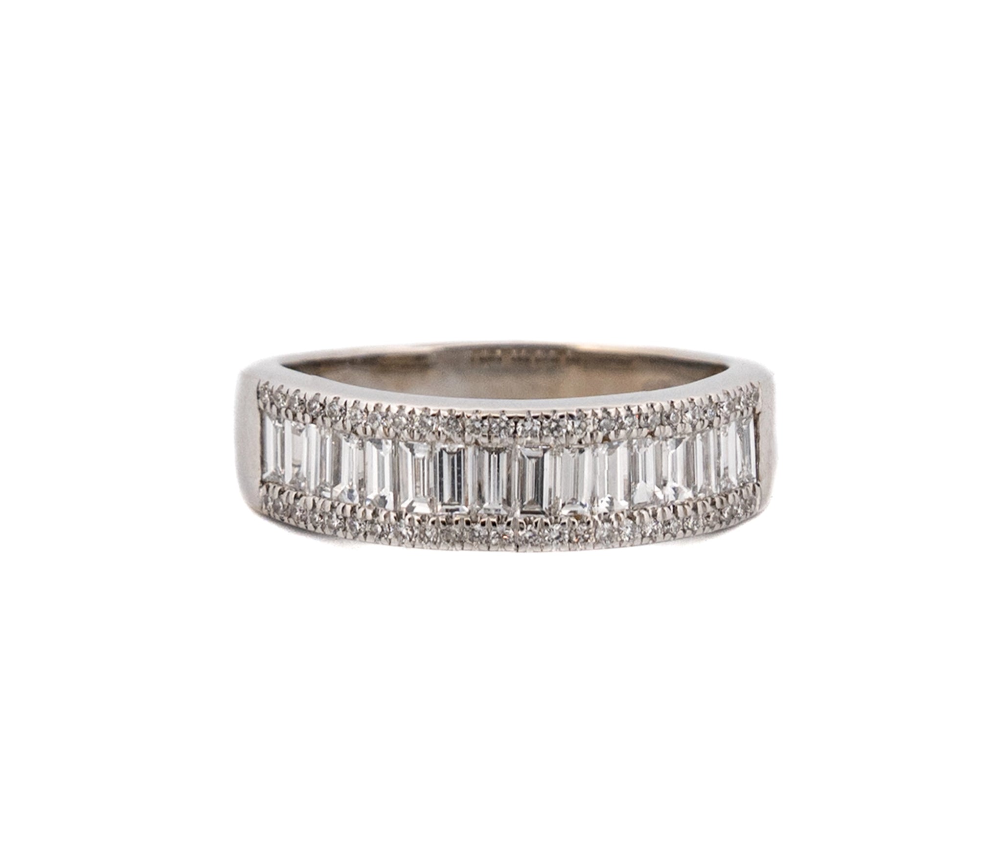 14K White Gold 0.92 cttw. Round Brilliant and Baguette Cut Diamond Band