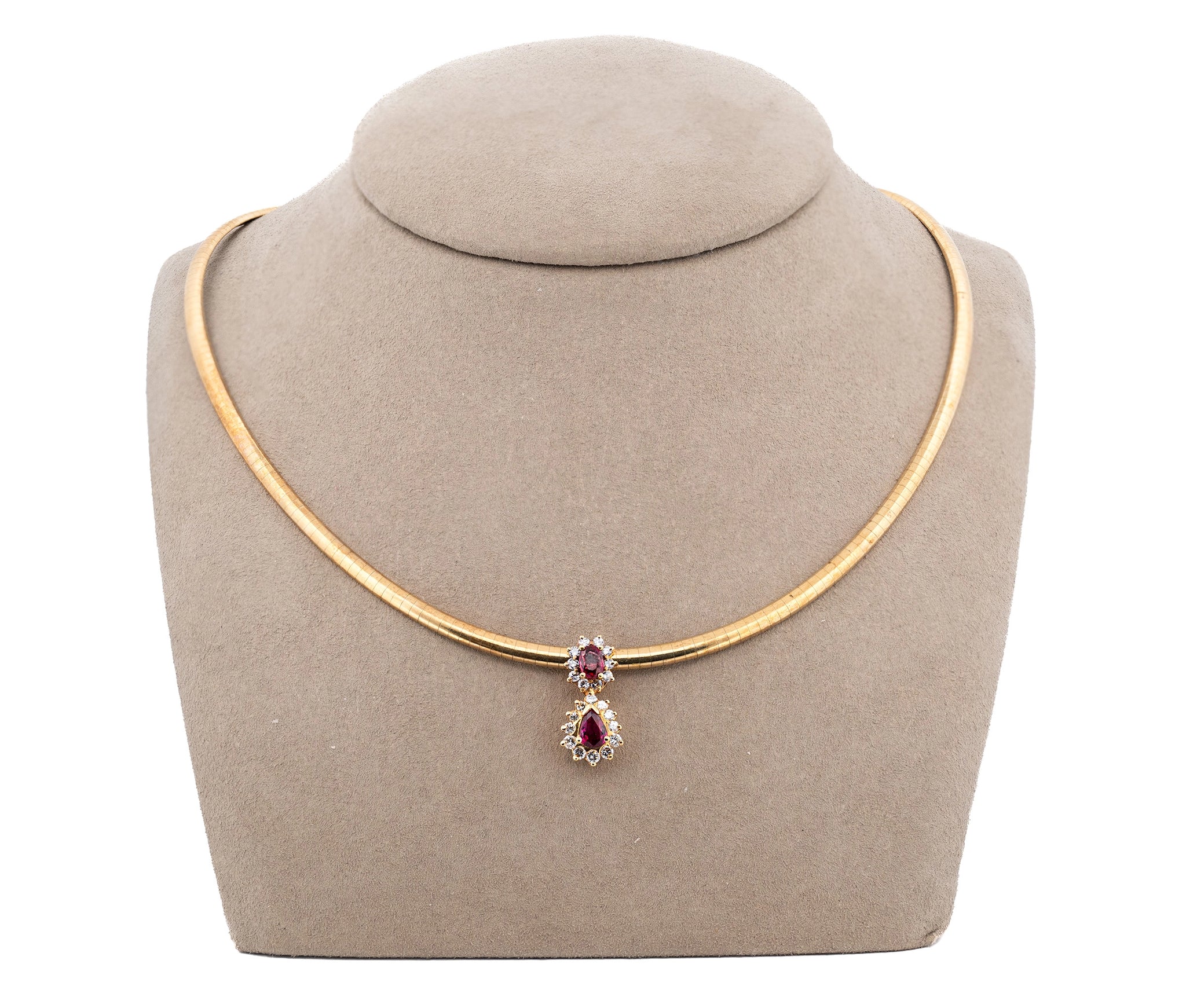 14K Yellow Gold Omega Link with Diamond & Pyrope-Almandine Garnet Necklace