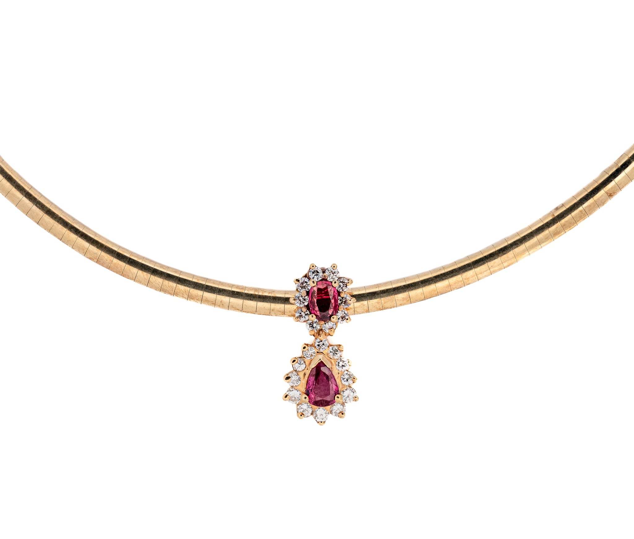 14K Yellow Gold Omega Link with Diamond & Pyrope-Almandine Garnet Necklace