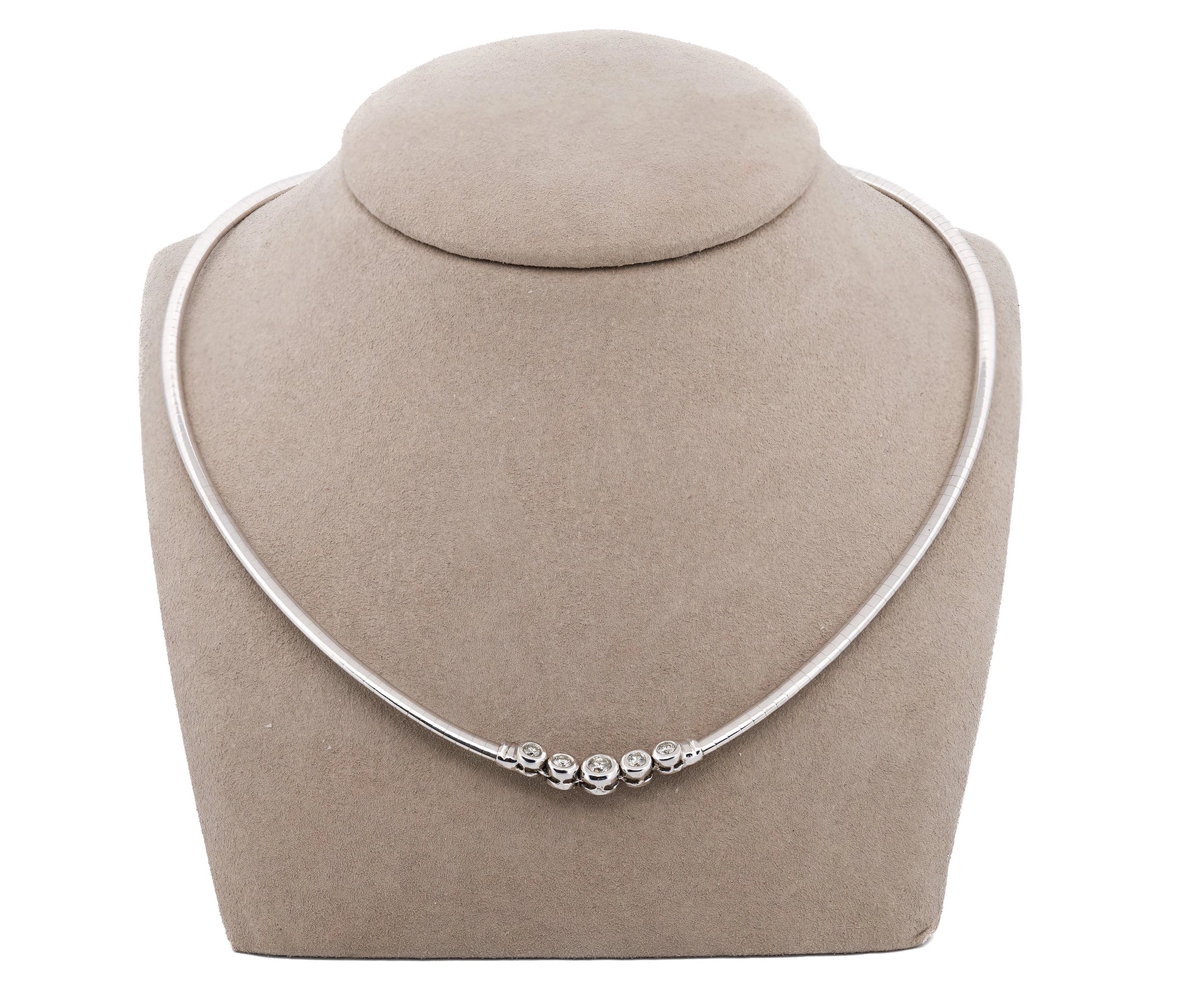 14K White Gold 5 Bezel Set Diamond Omega Necklace