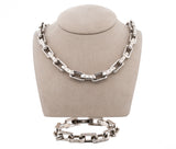Louis Vuitton Stainless Steel LV Monogram Necklace & Bracelet Set