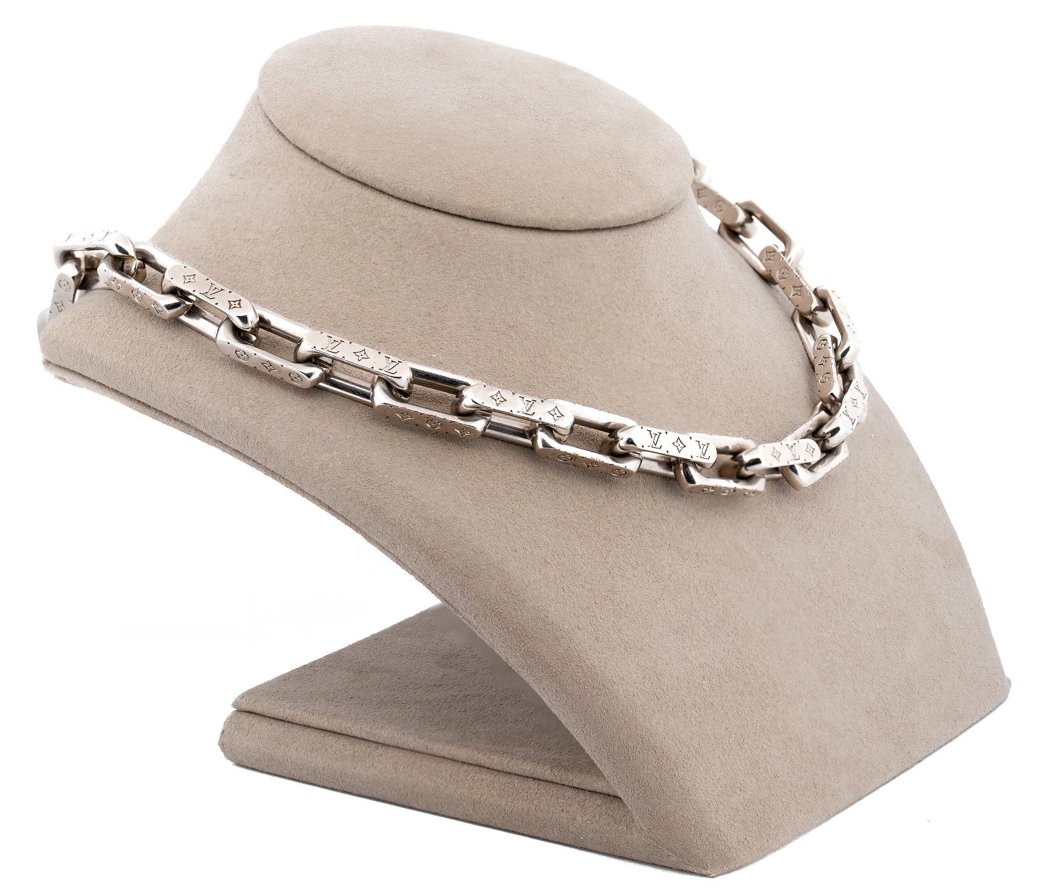 Louis Vuitton Stainless Steel LV Monogram Necklace & Bracelet Set