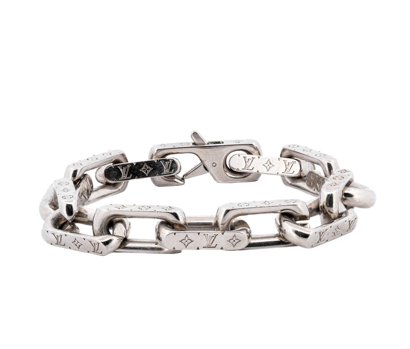 Louis Vuitton Stainless Steel LV Monogram Necklace & Bracelet Set