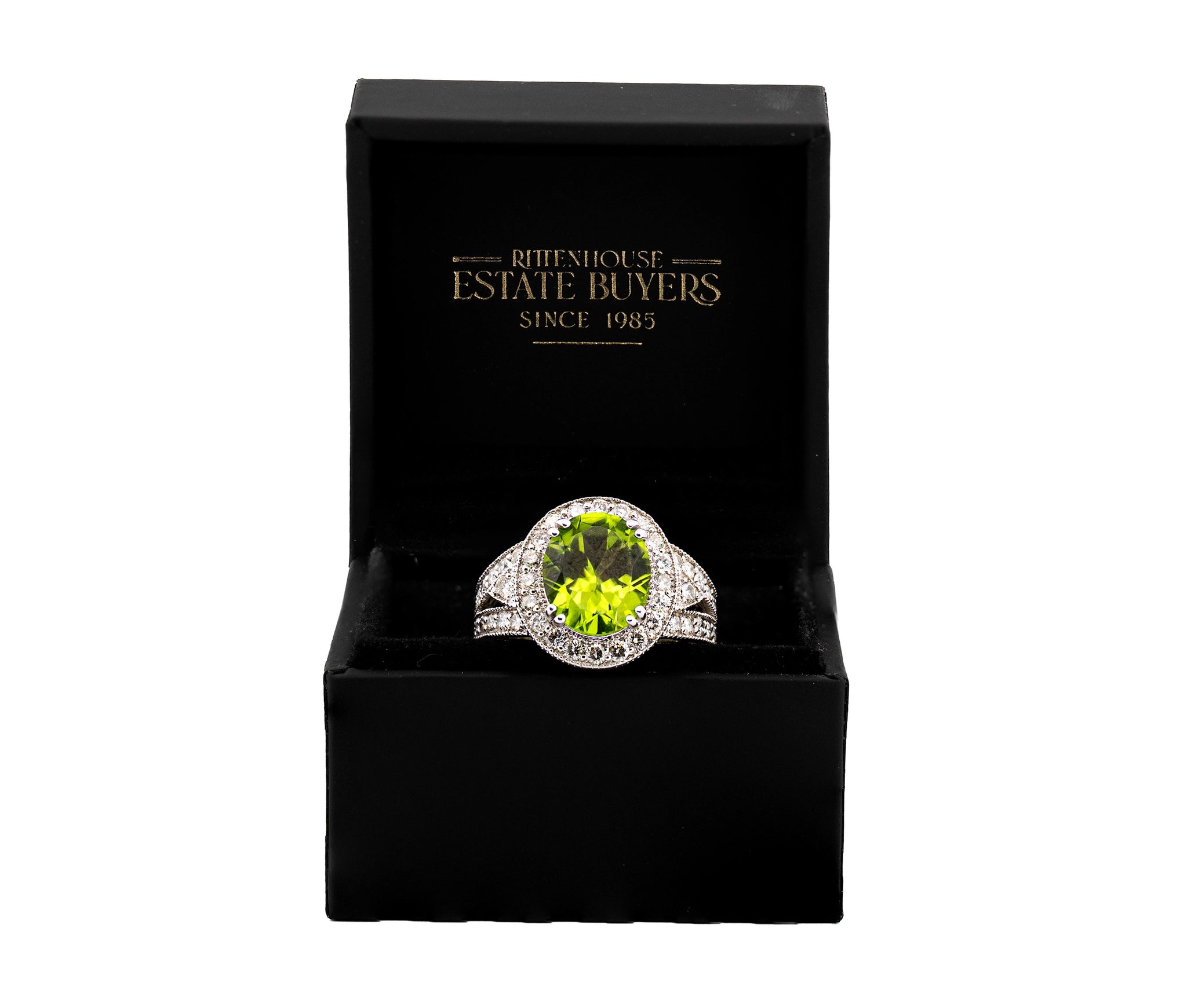 14K White Gold 4.77ct Peridot and Diamond Ring