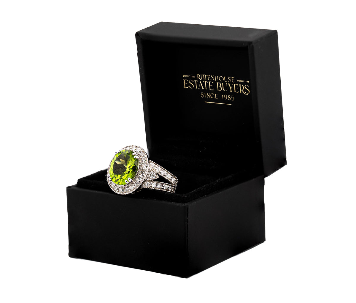 14K White Gold 4.77ct Peridot and Diamond Ring