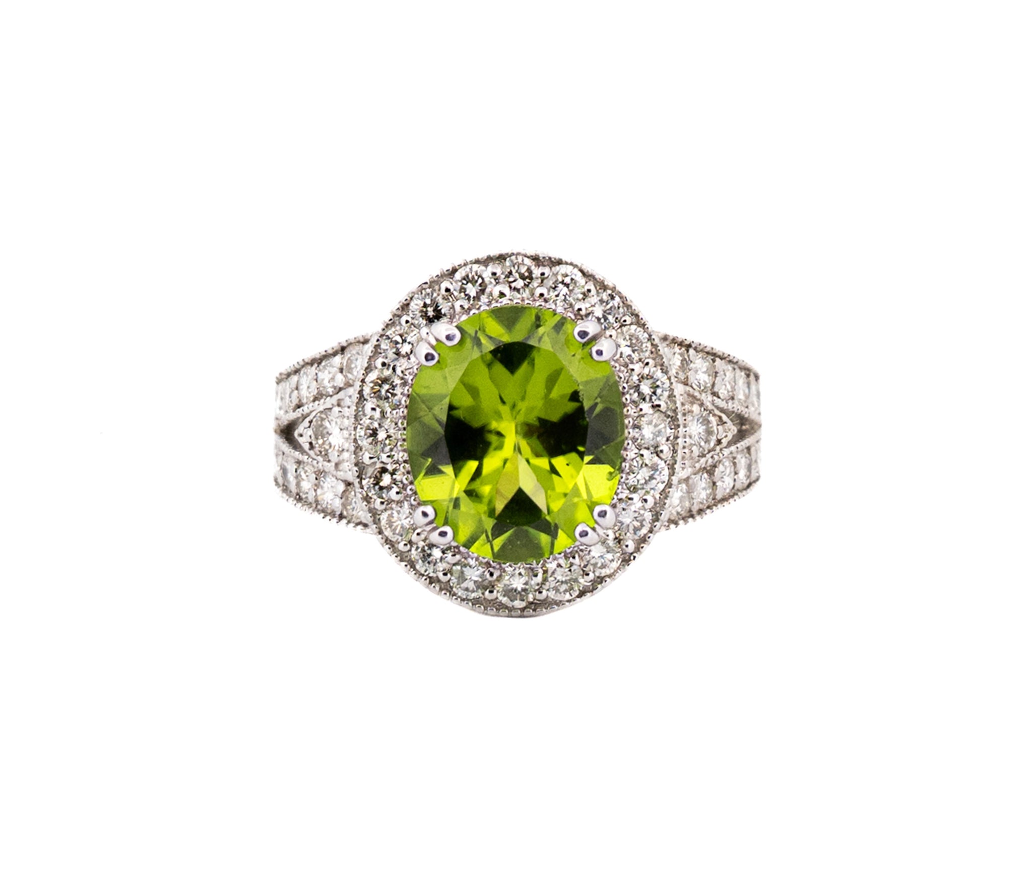 14K White Gold 4.77ct Peridot and Diamond Ring