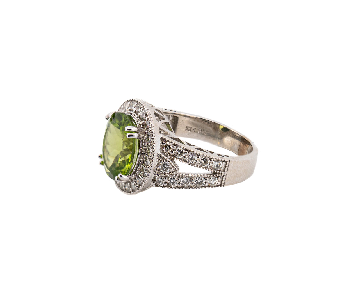 14K White Gold 4.77ct Peridot and Diamond Ring