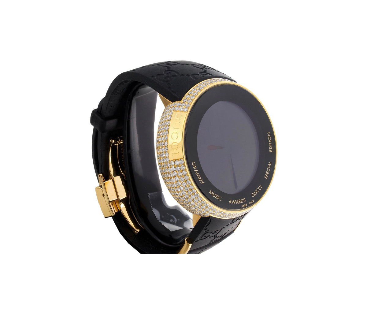 Gucci Grammy Special Edition Men's 44mm Gold SS Black Dial Diamond Bezel Quartz Digital Watch Model 114-2