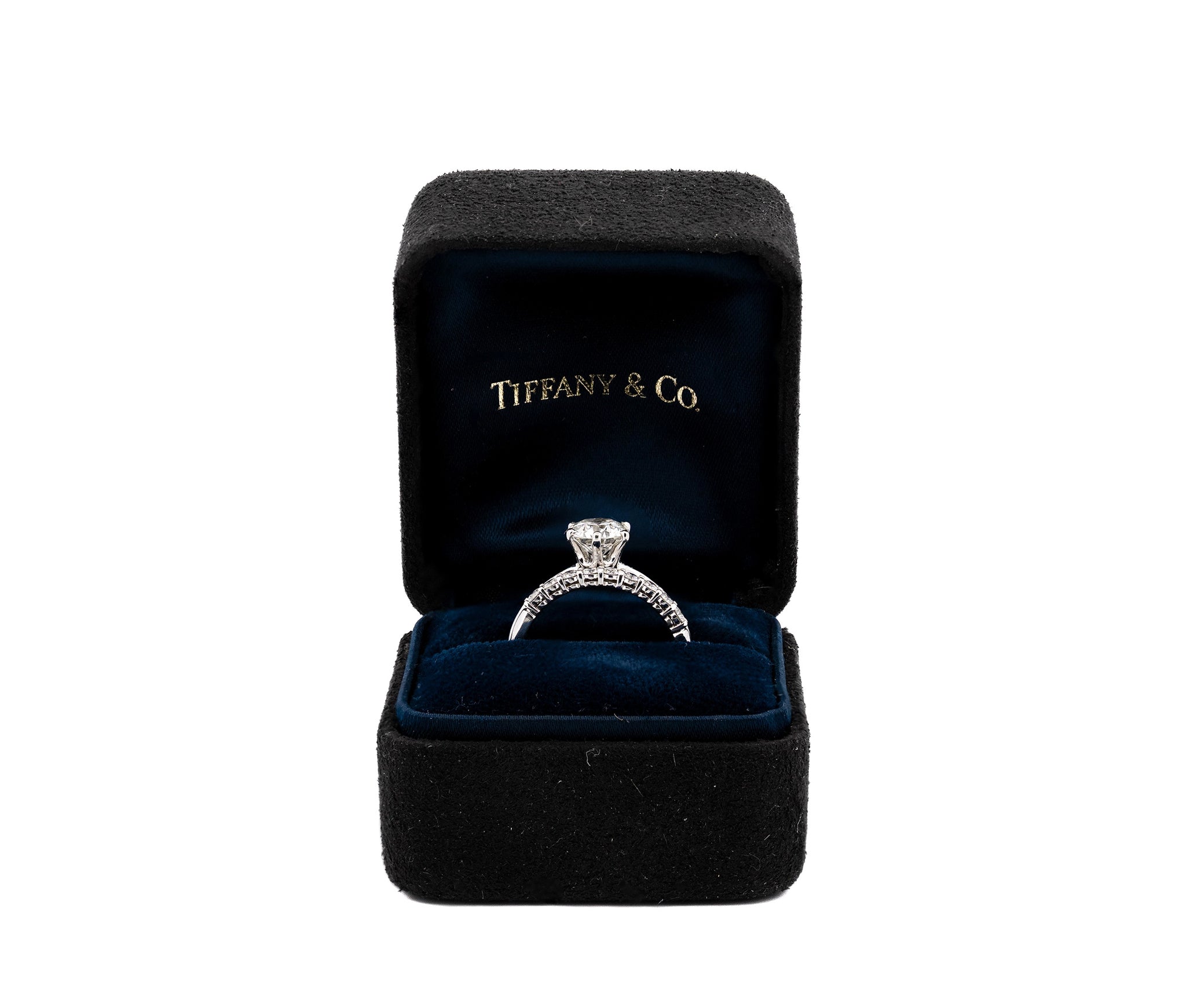 Tiffany and Co. Platinum 1.13ct H VS1 Diamond Ring and Band Engagement Set
