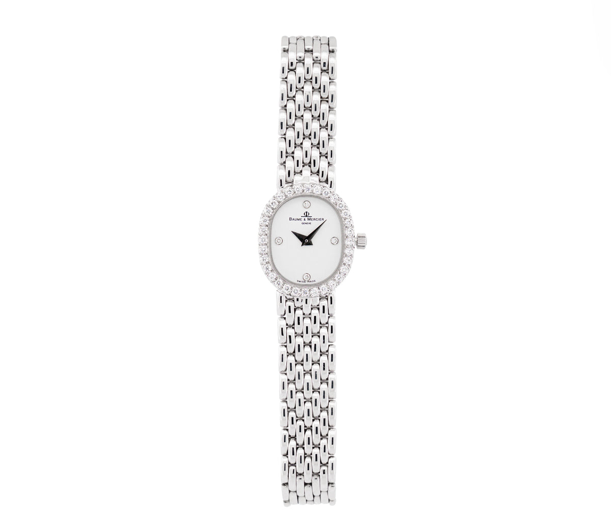 Baume & Mercier Vintage Women's 26mm 14k White Gold Diamond Bezel Quartz Watch